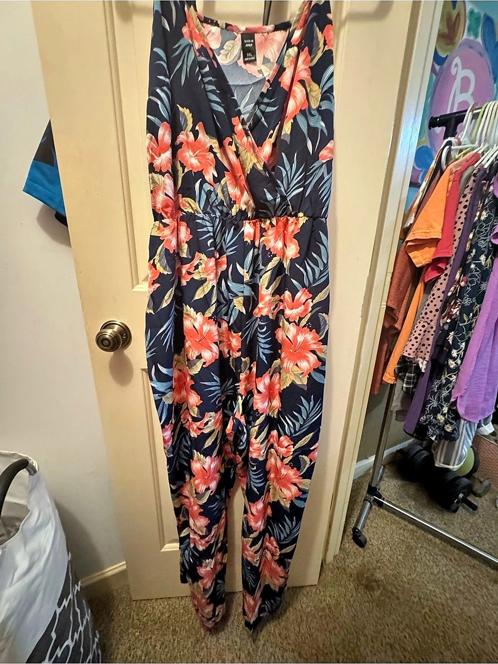 SHEIN CURVE Floral Wide Leg Jumpsuit in Black & Orange Size 3XL Like New